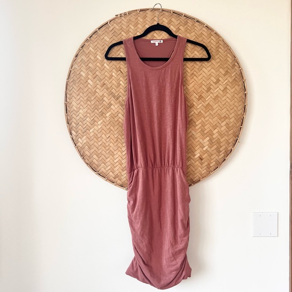 SUNDRY PETAL PINK RUCHED U—NECK SLEEVELESS COTTON DRESS POWDER PINK PASTEL DRESS - Picture 5 of 13